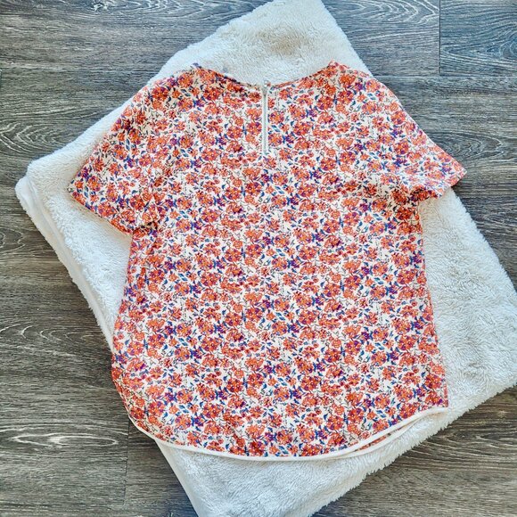 Rebecca Taylor 100% Silk Short Sleeve Blouse In Cute Floral Print Sz 10 - Picture 5 of 9